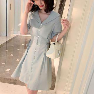 Short-sleeve Peter Pan Collar Plain Dress