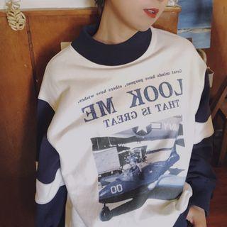 Plane Print Paneled Pullover