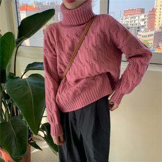 Long-sleeve Mock-neck Cable-knit Sweater