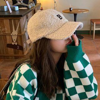Letter B Embroidered Shearling Baseball Cap