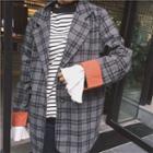 Contrast-cuff Plaid Blazer As Shown In Figure - One Size