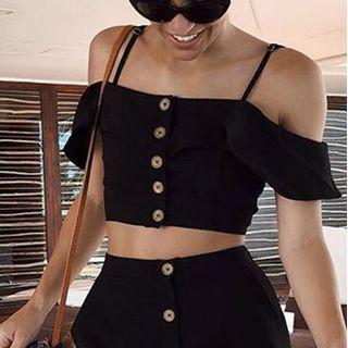 Off-shoulder Button-up Crop Camisole Top