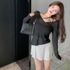 V-neck Strappy See-through Top / High Waist Split Hem Skort