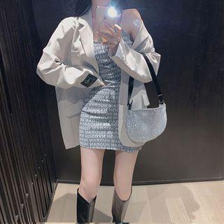 Spaghetti Strap Lettering Sheath Dress / Blazer