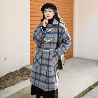 Collared Plaid Toggle Midi Coat