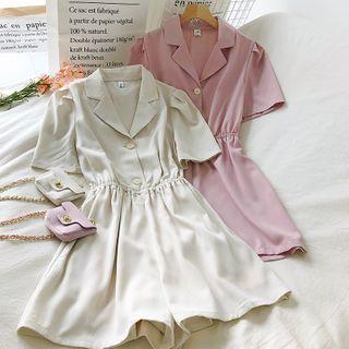 Plain Elastic-waist Short Sleeve Playsuit