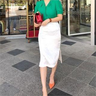 Band-waist Satin Pencil Skirt