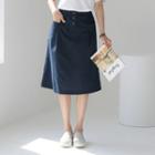 Band-waist Pocket-detail Cotton Skirt