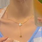 Butterfly Pendant Alloy Y Necklace Gold - One Size