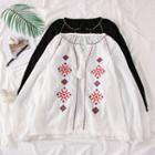 Ethnic-embroidered V-neck Shirt