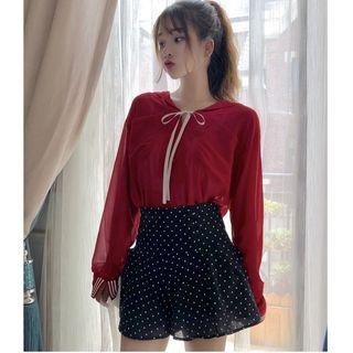 Set: Plain Top + Polka Dot A-line Skirt