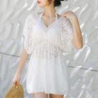 Set: Plain Cover-up + Bikini Top + Swim Skirt