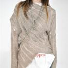 Long-sleeve Slit Cut-out Asymmetrical Knit Top
