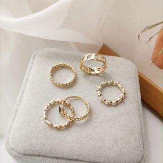 Set Of 5: Faux Pearl / Alloy Ring (various Designs)
