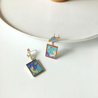 Cat Astronaut Asymmetrical Alloy Dangle Earring