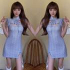 Short-sleeve Cutout Mini Sheath Qipao Dress