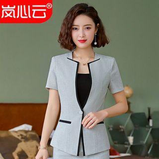 Short-sleeve Contrast Trim Blazer / Dress Pants / Skirt / Set