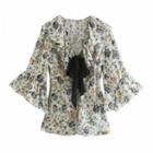 Floral Print Bow Ruffled Blouse
