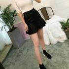 Pleat-hem Faux-leather Mini Skirt