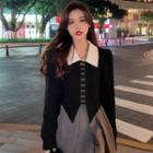 Collar Two-tone Blouse Black - One Size