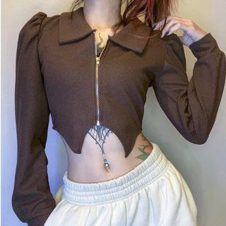 Long Sleeve Collar Crop Jacket