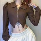 Long Sleeve Collar Crop Jacket