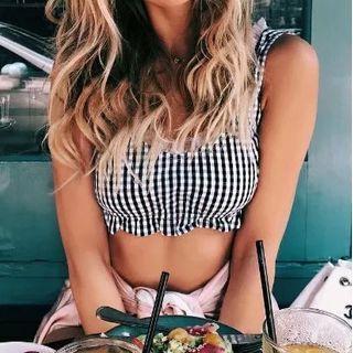 Frill Trim Checked Tank Top