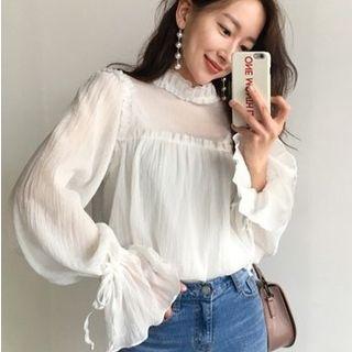 Mock Neck Frill-trim Blouse