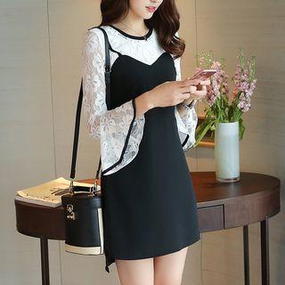 Mock Two-piece Lace Long-sleeve Minidress