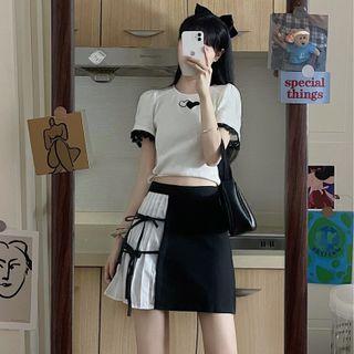 Short-sleeve Shirt / T-shirt / Paneled Mini A-line Skort