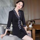 Elbow-sleeve Tie-neck Dotted Blazer / Straight Leg Pants / Pencil Skirt