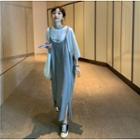 Elbow-sleeve Lettering T-shirt / Midi A-line Overall Dress