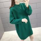 Mock-turtleneck Ripped Sweater Dress