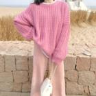 Long-sleeve Cable Knit Top / High-waist Corduroy Pants