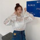 Bell-sleeve Lace Mock-neck Blouse