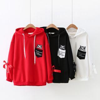 Cat Embroidered Bow-accent Hooded Pullover