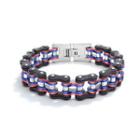 Fashion Personality Blue And Red Bicycle Chain 316l Stainless Steel Bracelet Silver - One Size