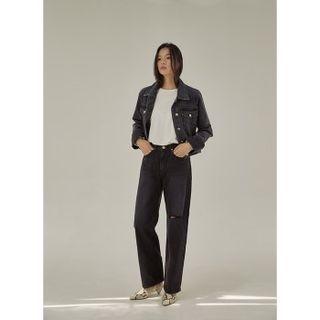 Slit-knee Straight Jeans