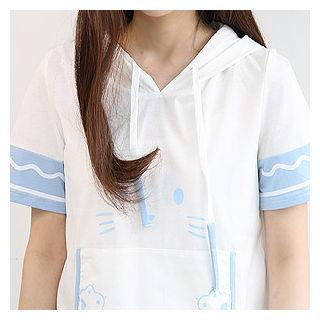 Hooded Kangaroo-pocket Animal Print Top