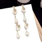Faux Pearl Drop Earring 1 Pair - Steel Needle - Gold - One Size