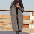 Pocketed Open-front Long Knit Coat