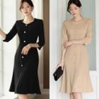 3/4-sleeve Button-front Mermaid Dress