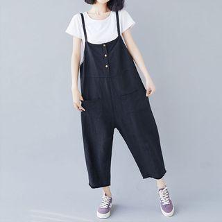 Frayed Hem Wide-leg Cropped Dungaree