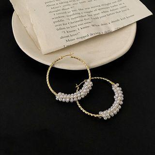 Faux Crystal Hoop Earring Gold & White - One Size