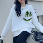 Smiley Face Pattern Thick Sweatshirt White - One Size