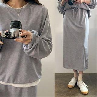 Set: Drop-shoulder Sweatshirt + Long Skirt