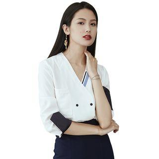 Double Breasted Color Panel Blouse
