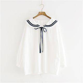 Tie Neck Sailor Collar Blouse