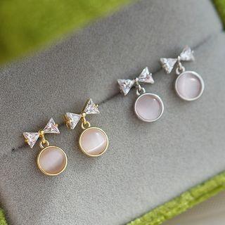 Bow Rhinestone Faux Cat Eye Stone Sterling Silver Dangle Earring