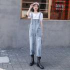 Set: Short-sleeve Letter T-shirt + Denim Dungaree
